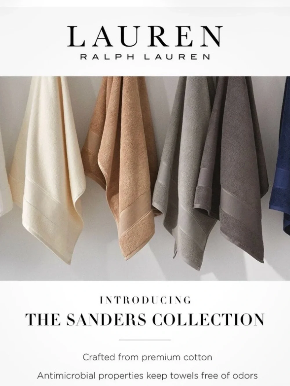 Lauren Ralph Lauren Sanders Club Navy 3 Pc Bath Towel, Hand Towel & Washcloth